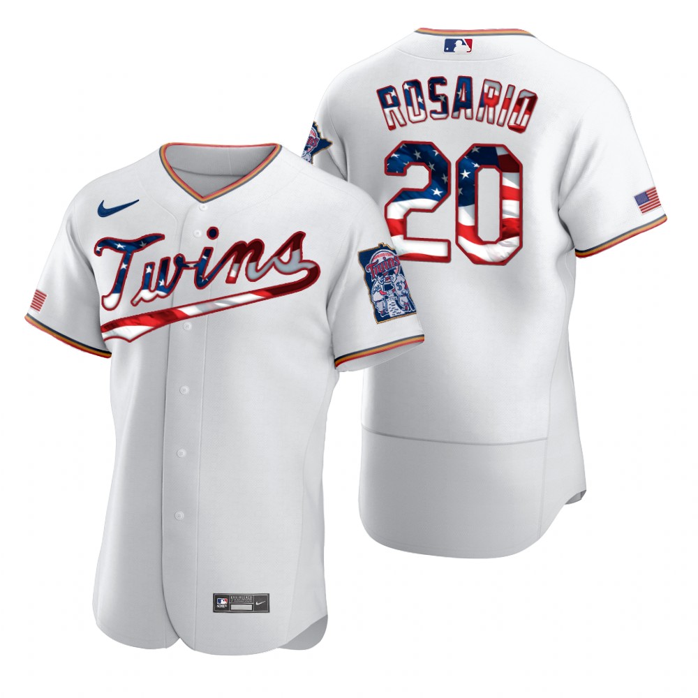 Minnesota Twins 20 Eddie Rosario Men Nike White Fluttering USA Flag Limited Edition Authentic MLB Jersey